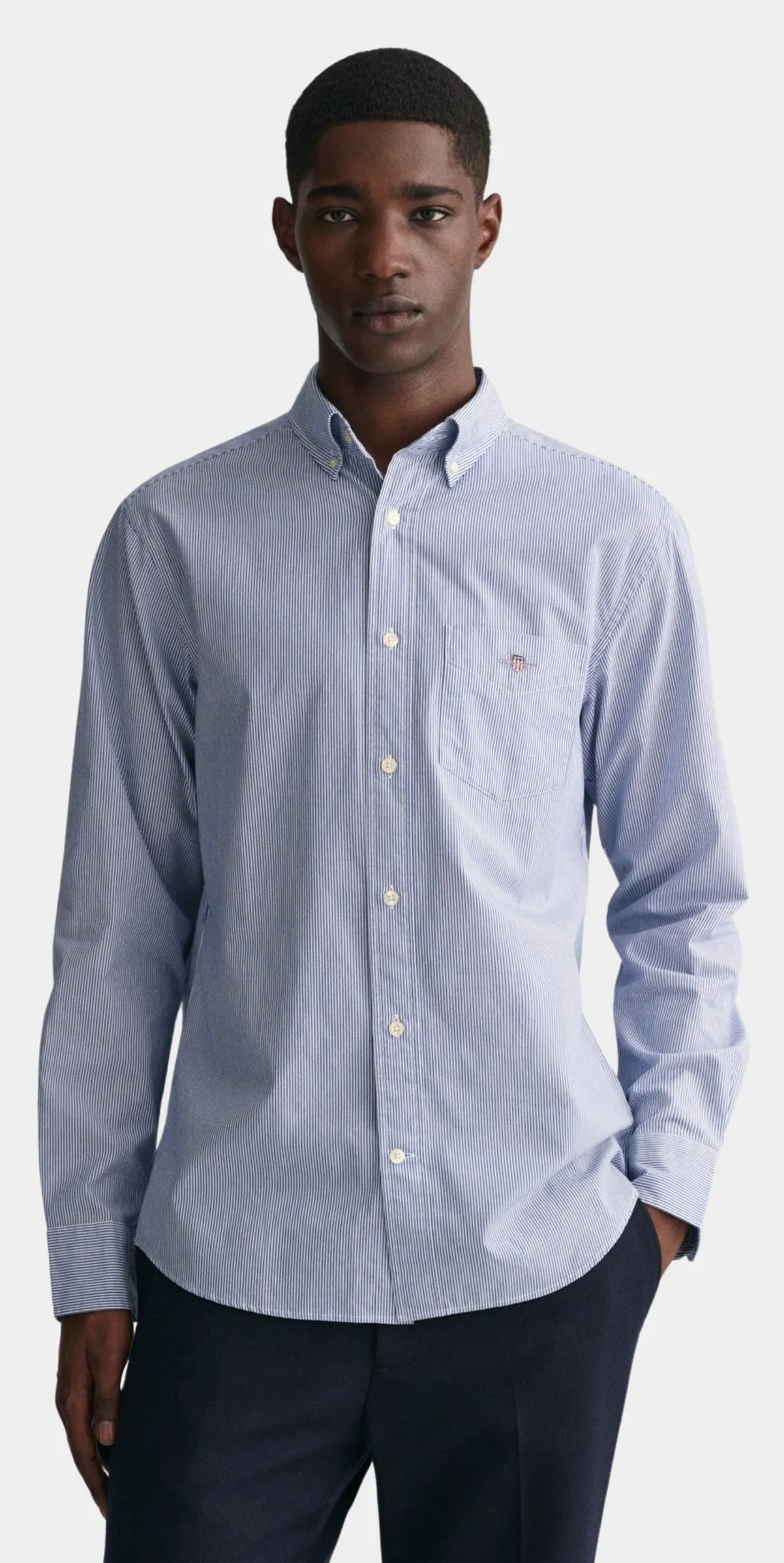 Gant Casual hemd lange mouw blauw regular fit banker stripe 3000140/436